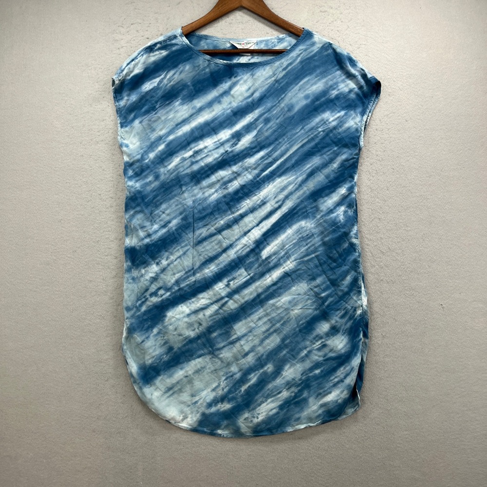 Hard Tail Tunic Top Women M Blue Tie Dye Hippie Sleeveless Rayon Boho Casual USA